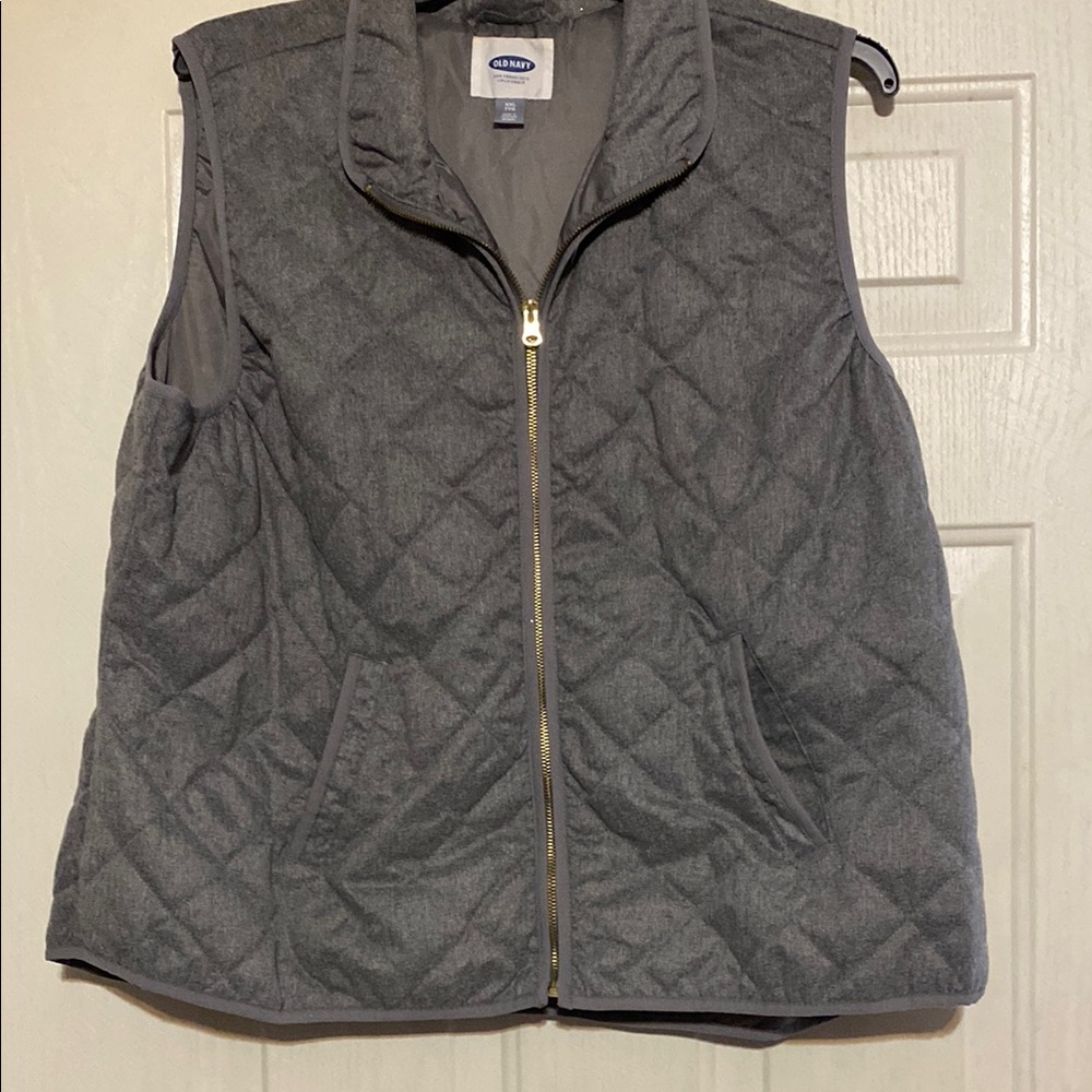 Old Navy Gray Quilted Vest with Gold Zipper